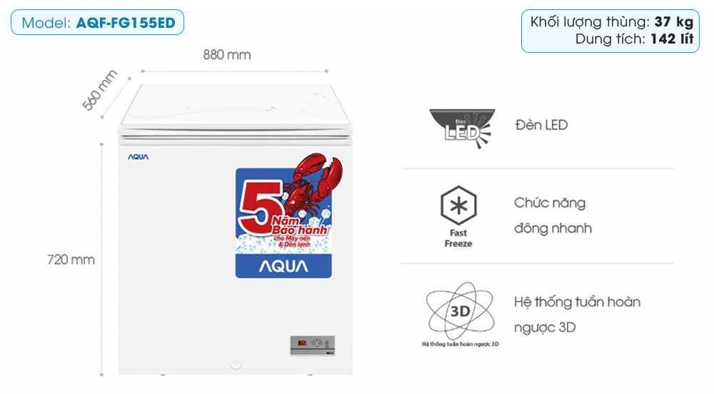 Tủ đông Aqua 142 lít AQF-FG155ED