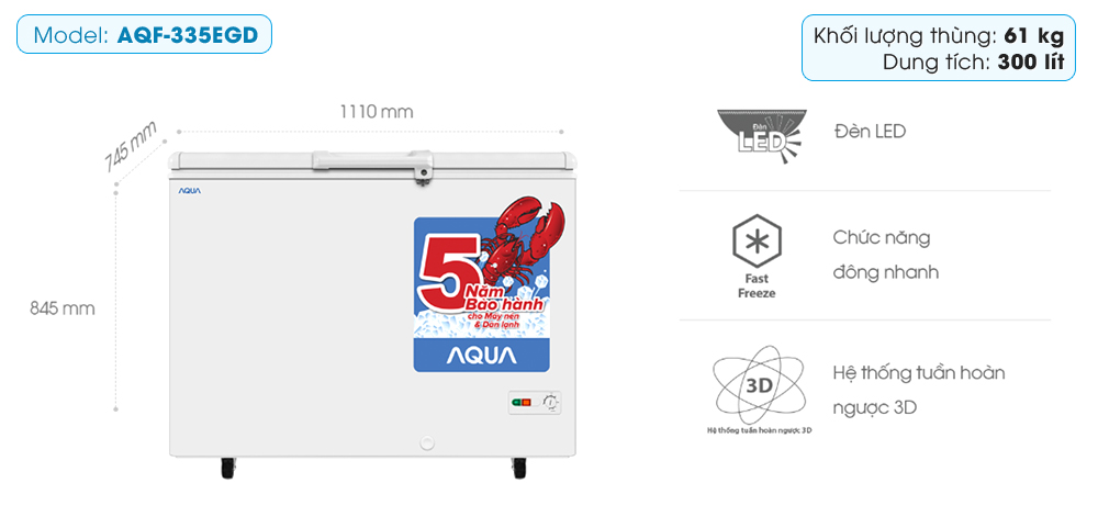 Tủ đông Aqua 300 lít AQF-335EGD