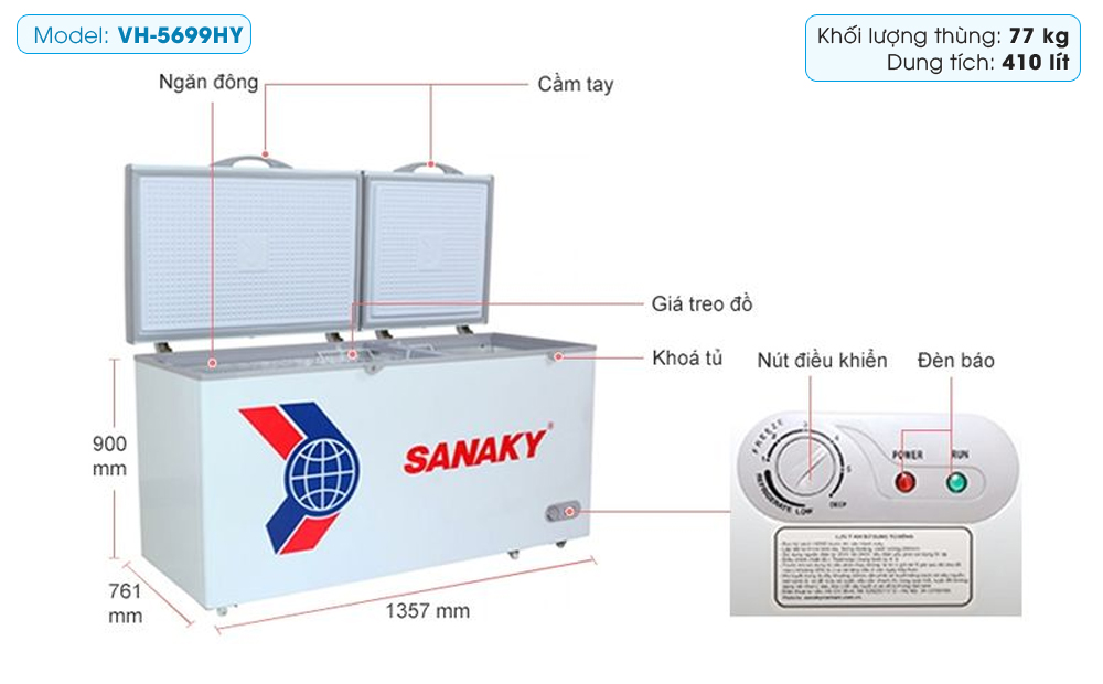 Tủ đông Sanaky 410 lít VH-5699HY