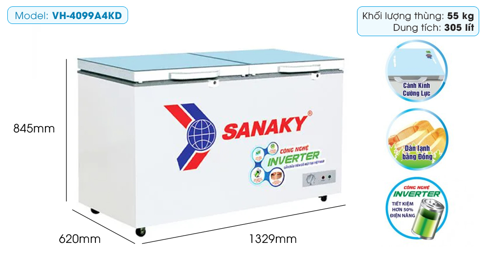 Tủ đông Sanaky Inverter 320 lít VH-4099A4KD