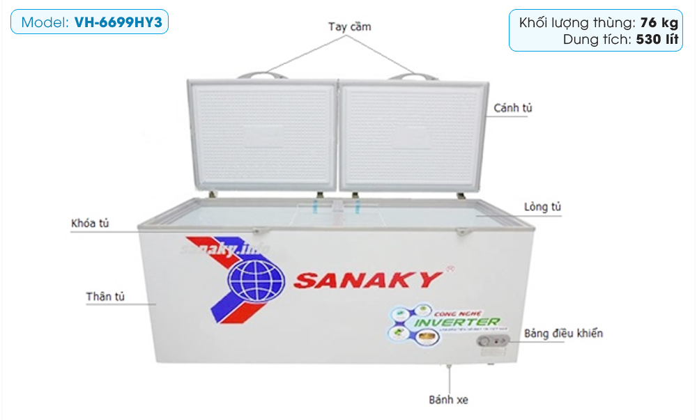 Tủ đông Sanaky Inverter 530 Lít VH-6699HY3