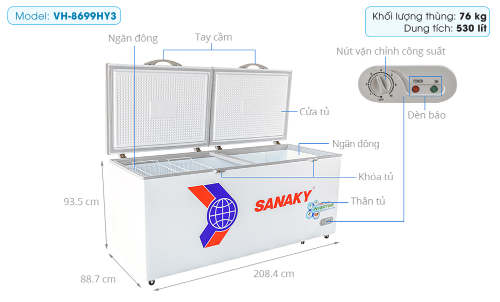 Tủ đông Sanaky Inverter 761 lít VH-8699HY3