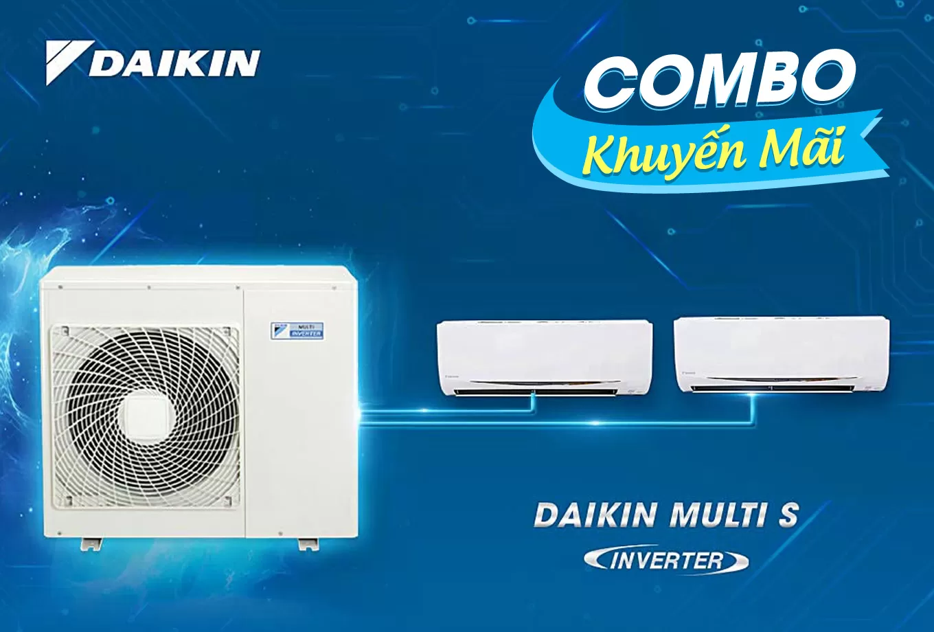 (Combo khuyến mãi) Hệ thống máy lạnh Daikin multi s Inverter 2.0 HP (2HP Ngựa) - 1 dàn nóng 2 dàn lạnh (1.0 + 1.0 HP (1 Ngựa) MKC50RVMV-CTKC25RVMV+CTKC25RVMV
