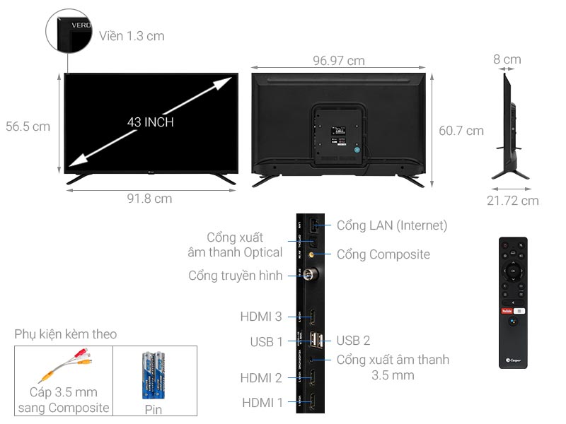 Thông số kỹ thuật Android Tivi Casper 43 inch 43FG5000