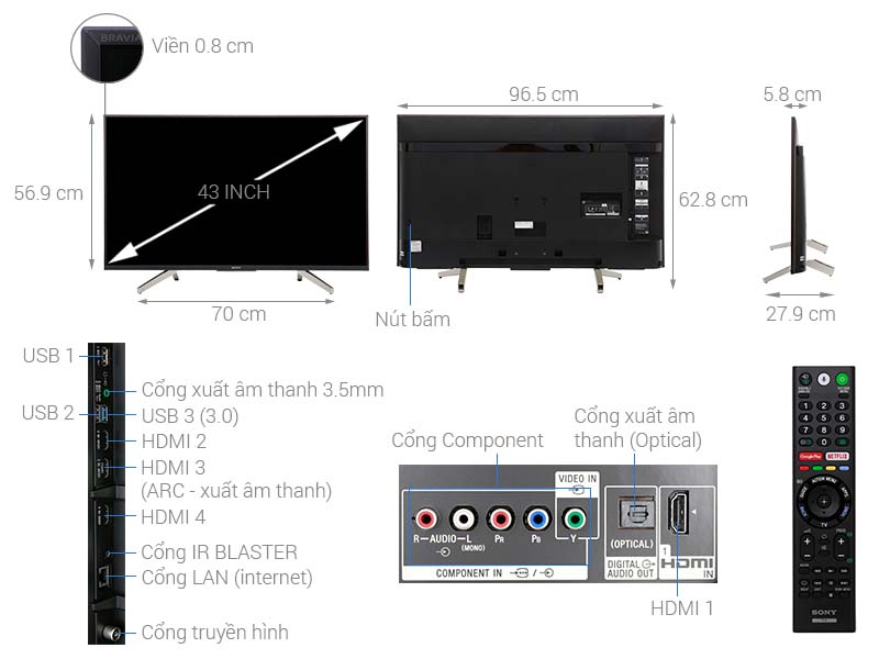 Android Tivi Sony 4K 43 inch KD-43X8500F