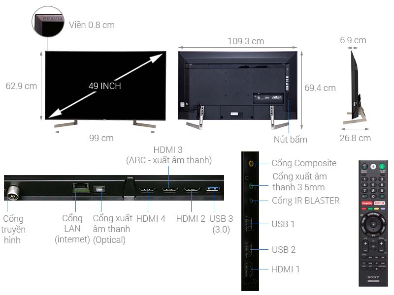 Android Tivi Sony 4K 49 inch KD-49X9000F