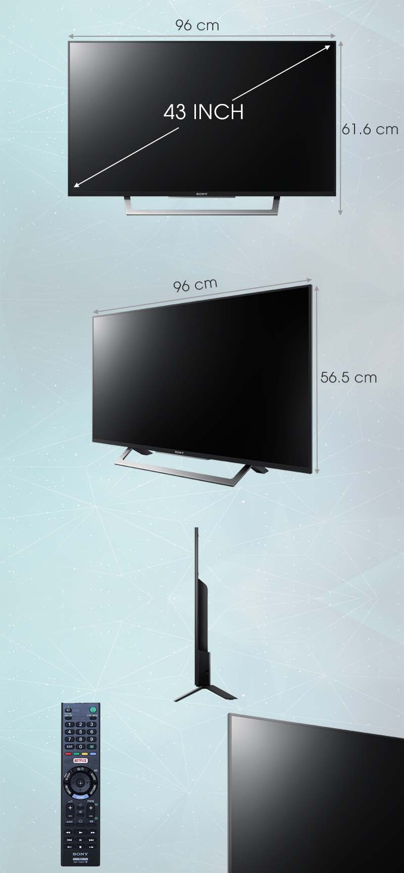 Internet Tivi Sony 43 inch KDL-43W750D - Kích thước tivi