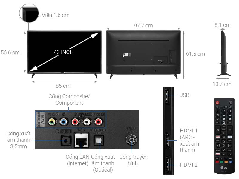 Thông số kỹ thuật Smart Tivi LG 43 inch 43LM5700PTC