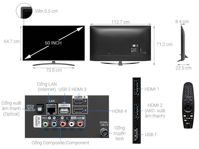 Thông số kỹ thuật Smart Tivi LG 4K 50 inch 50UM7600PTA