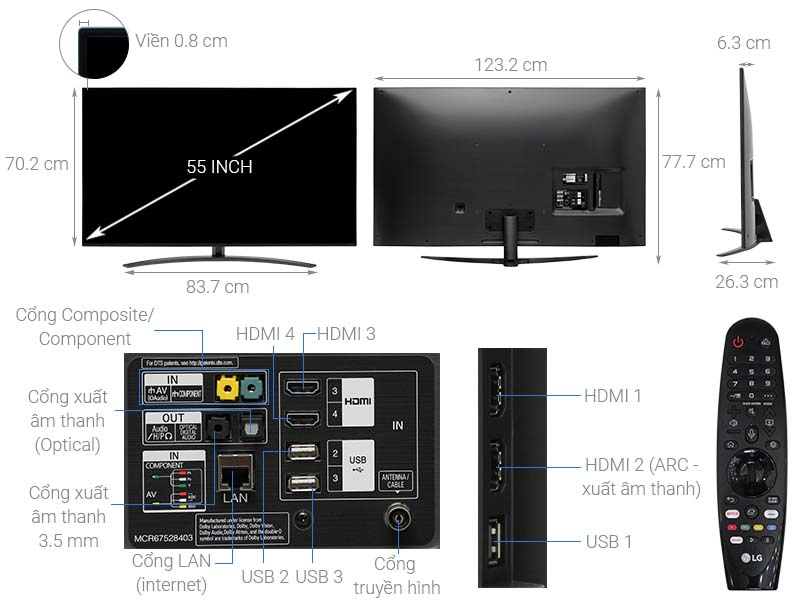 Thông số kỹ thuật Smart Tivi LG 4K 55 inch 55SM8600PTA