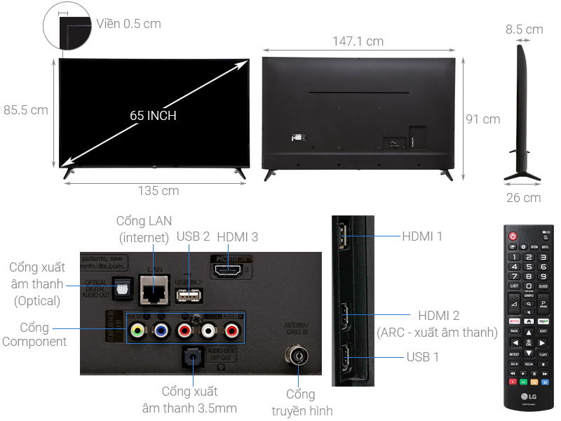 Smart Tivi LG 4K 65 inch 65UK6100PTA