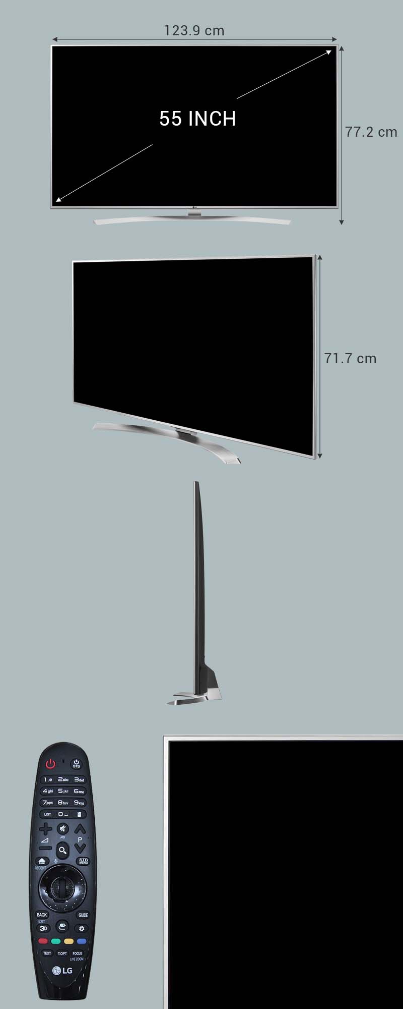 Smart Tivi LG 55 inch 55UH770T - Kích thước tivi