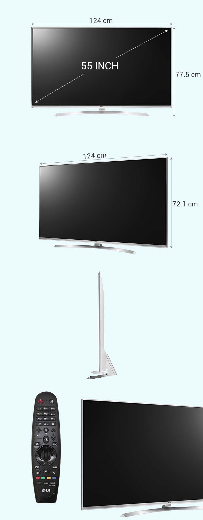 Smart Tivi LG 55 inch 55UH850T - Kích thước tivi