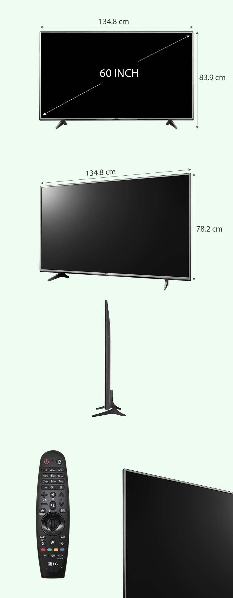 Smart Tivi LG 60 inch 60UH617T - Kích thước tivi