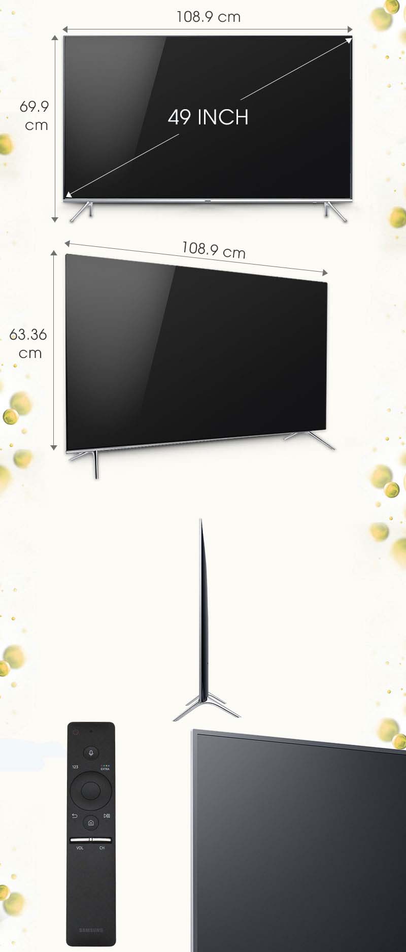 Smart tivi Samsung 49 inch UA49KS7000 - Kích thước tivi