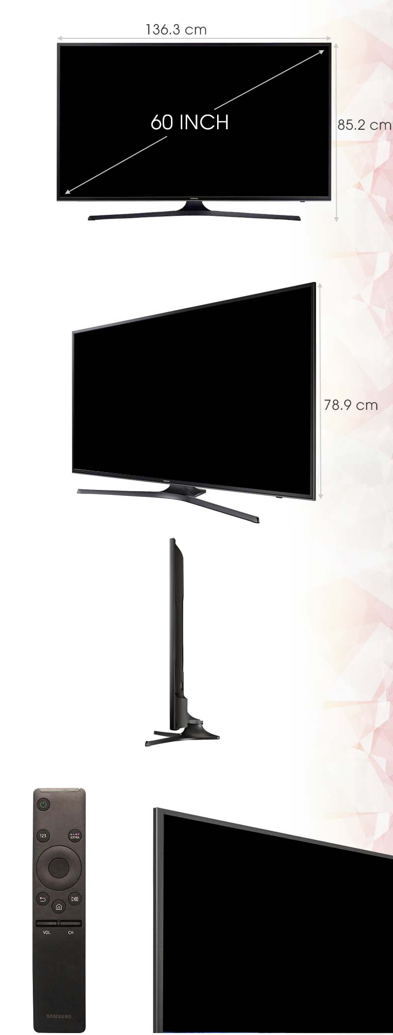  Smart Tivi Samsung 60 inch UA60KU6000 - Kích thước tivi