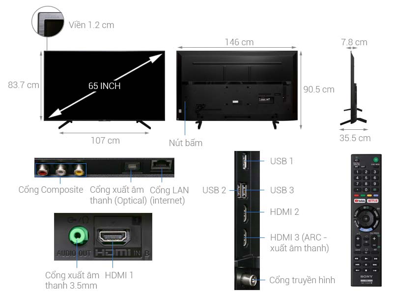 Smart Tivi Sony 4K 65 inch KD-65X7000F