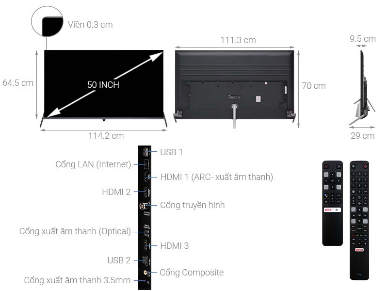 Thông số kỹ thuật Android Tivi TCL 4K 50 inch L50P8S