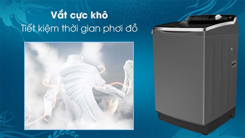 Máy giặt Aqua Inverter 12 Kg AQW-DR120CT H - Tiết kiệm thời gian phơi quần áo với chức năng vắt cực khô
