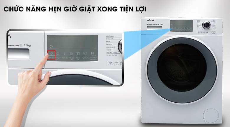 Tính năng hẹn giờ giặt xong - Máy giặt Aqua Inverter 9.5 kg AQD-D950E W