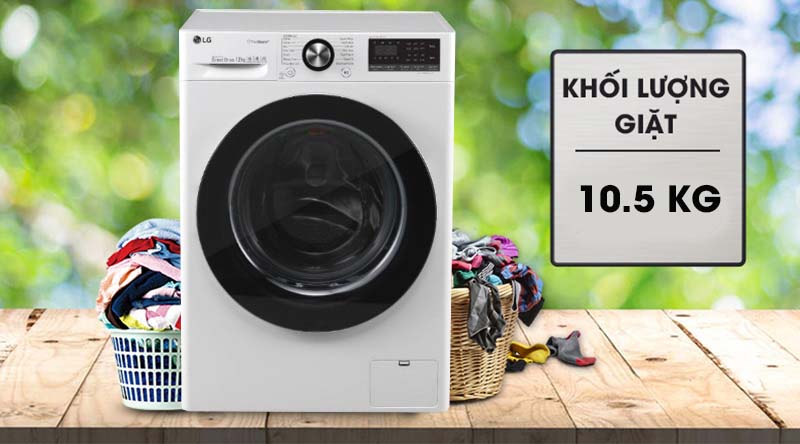 Máy giặt LG Inverter 10.5 kg FV1450S3W-Khối lượng giặt 10.5 kg, phù hợp cho gia đình từ 6 người