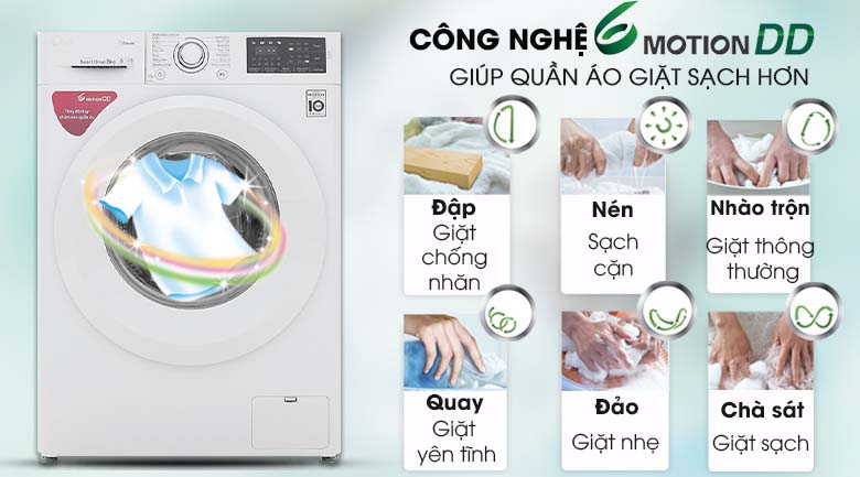 Công nghệ giặt 6 chuyển động - Máy giặt LG Inverter 8 kg FC1408S5W