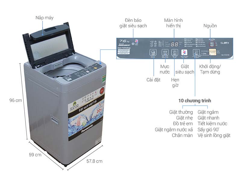 Máy giặt Panasonic 7.6 kg NA-F76VS9GRV