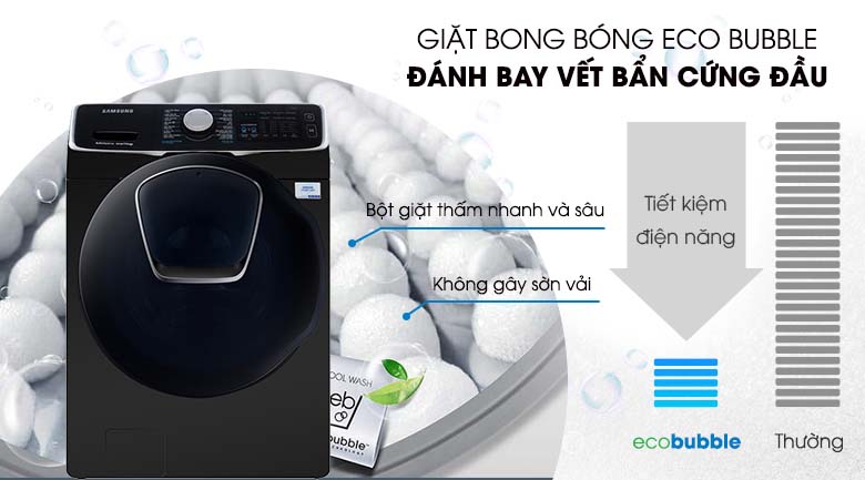 Giặt bong bóng Eco Bubble - Máy giặt sấy Samsung Add Wash Inverter 19 kg WD19N8750KV/SV
