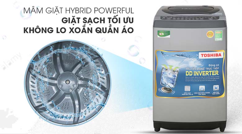 Mâm giặt Hybrid Powerful - Máy giặt Toshiba Inverter 9 Kg AW-DJ1000CV SK